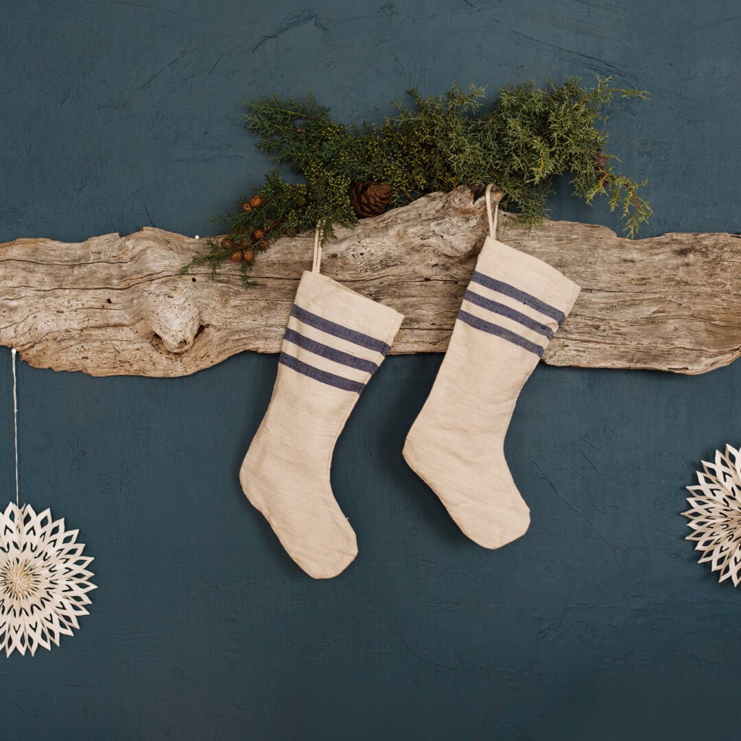 Holiday Stocking - Natural Woven Khadi Top Stripe