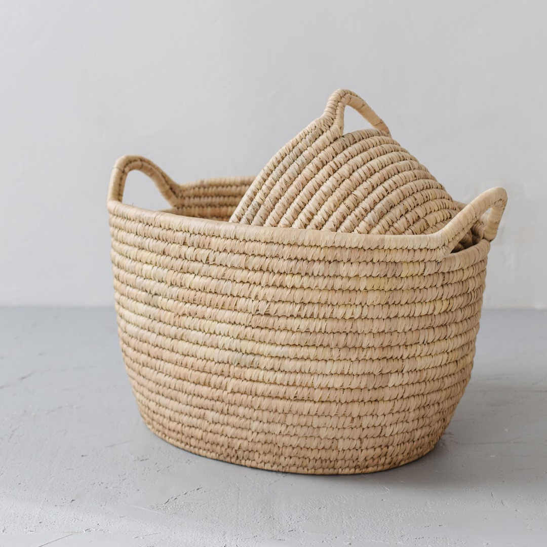 Palm Leaf Laundry Basket Low Oval – Sea Love