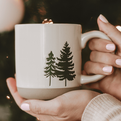 Green Trees 14oz. Cream Stoneware Coffee Mug