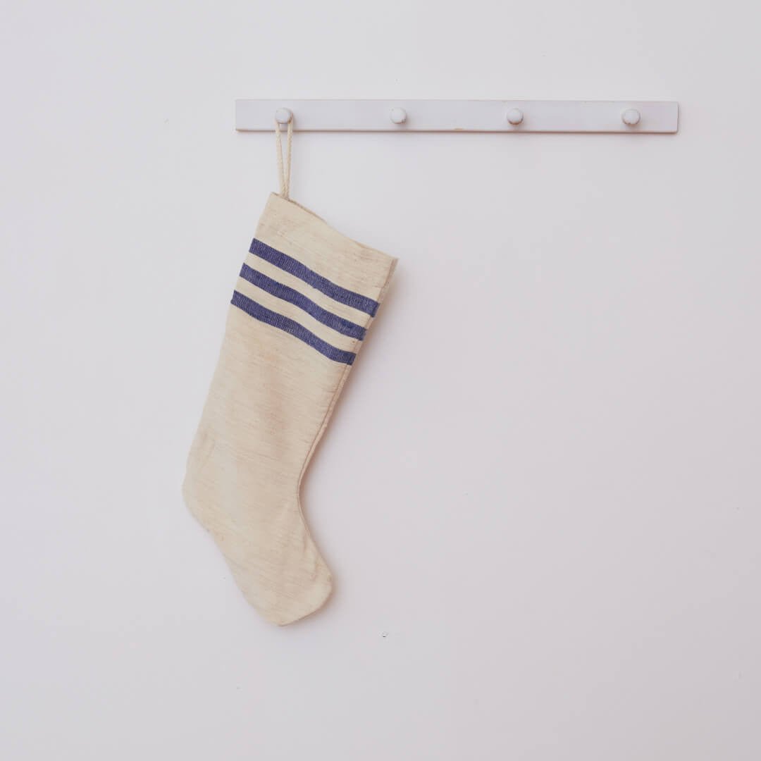 Holiday Stocking - Natural Woven Khadi Top Stripe