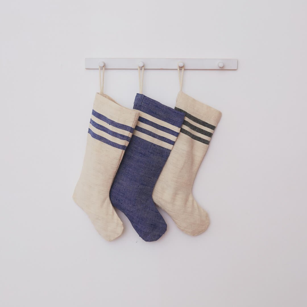 Holiday Stocking - Natural Woven Khadi Top Stripe
