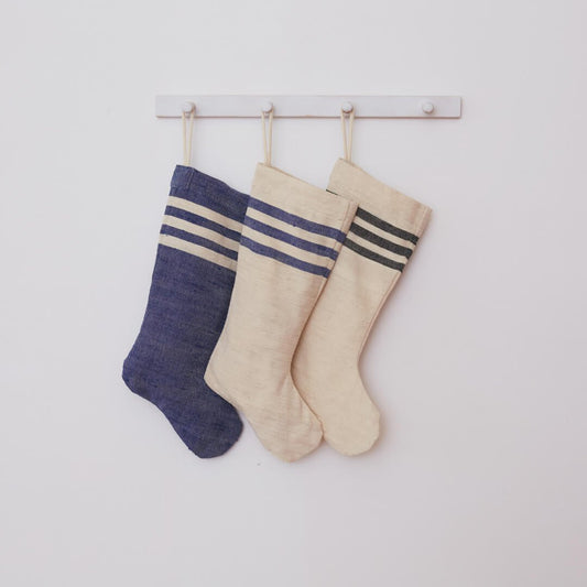 Holiday Stocking - Natural Woven Khadi Top Stripe