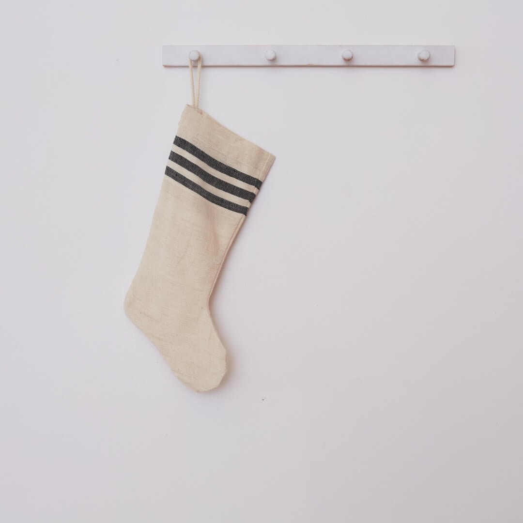 Holiday Stocking - Natural Woven Khadi Top Stripe