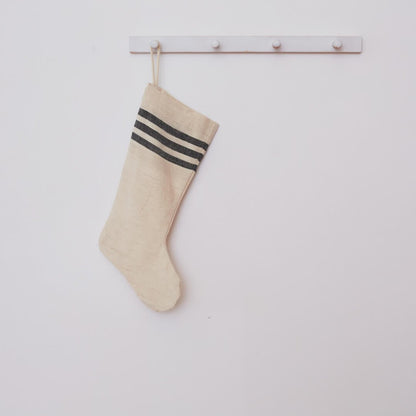 Holiday Stocking - Natural Woven Khadi Top Stripe