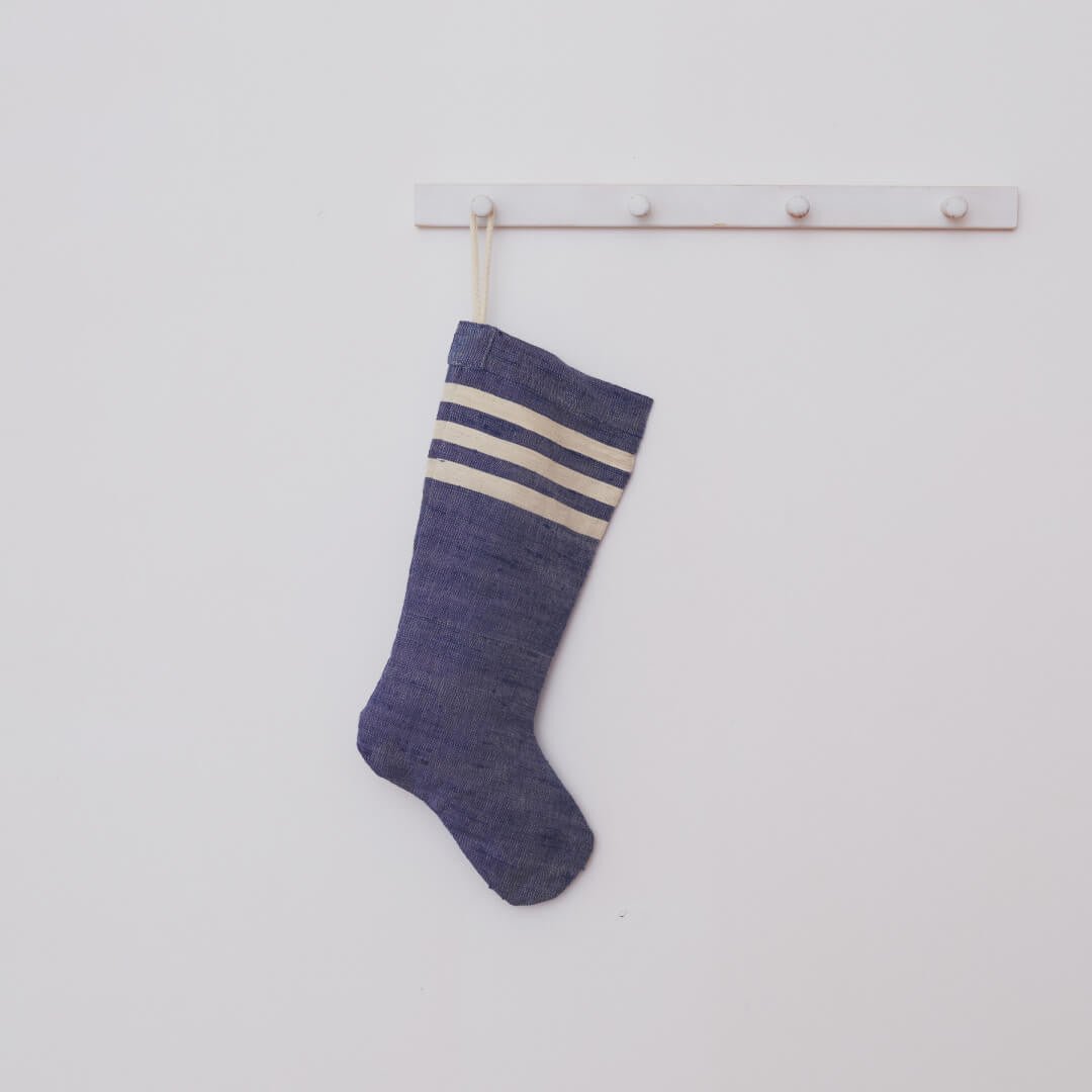 Holiday Stocking - Natural Woven Khadi Top Stripe