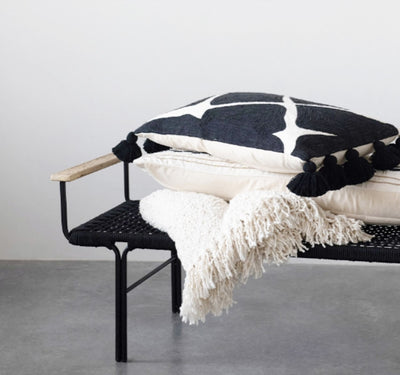 Cotton Blend Throw w/ Fringe Cream Color